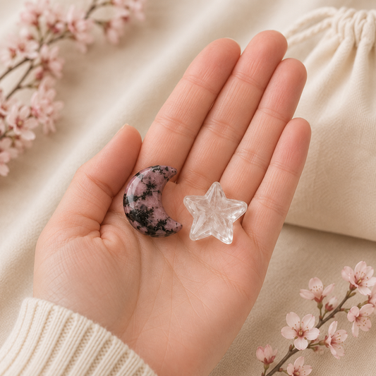 STRENGTH Pocket Hug Crystals (RHODONITE & CLEAR QUARTZ)