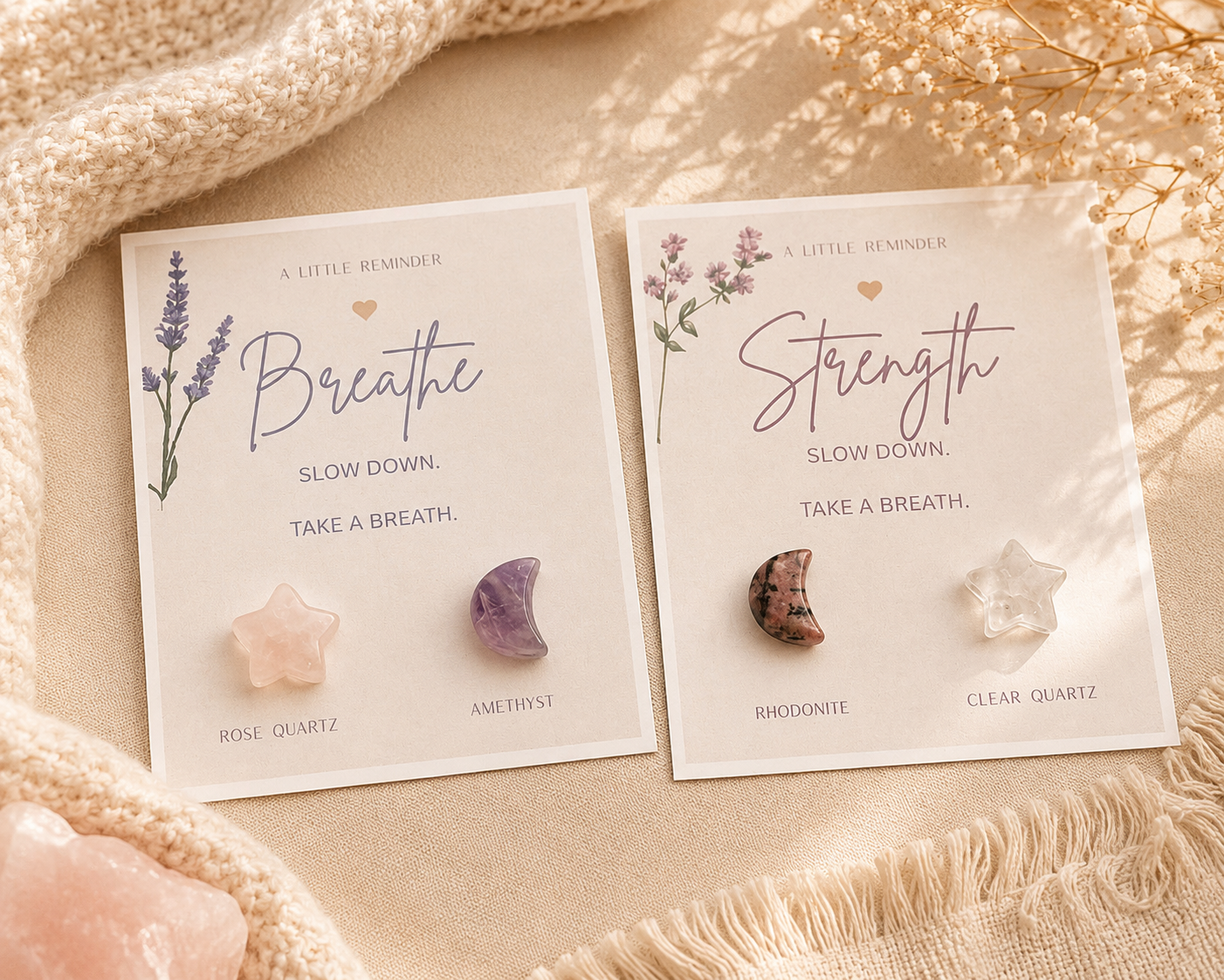 STRENGTH Pocket Hug Crystals (RHODONITE & CLEAR QUARTZ)