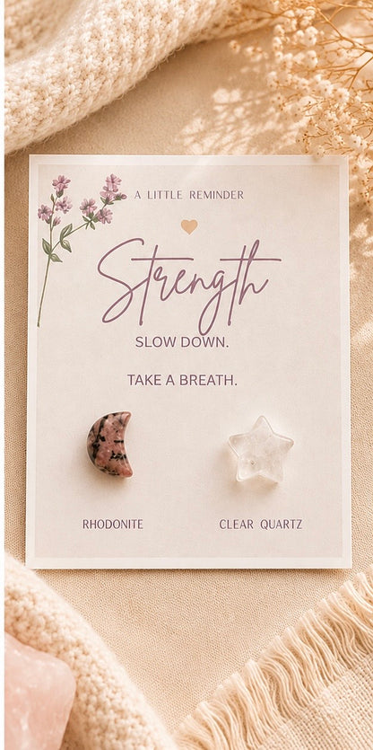 STRENGTH Pocket Hug Crystals (RHODONITE & CLEAR QUARTZ)