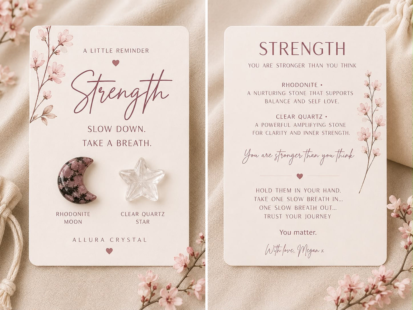 STRENGTH Pocket Hug Crystals (RHODONITE & CLEAR QUARTZ)