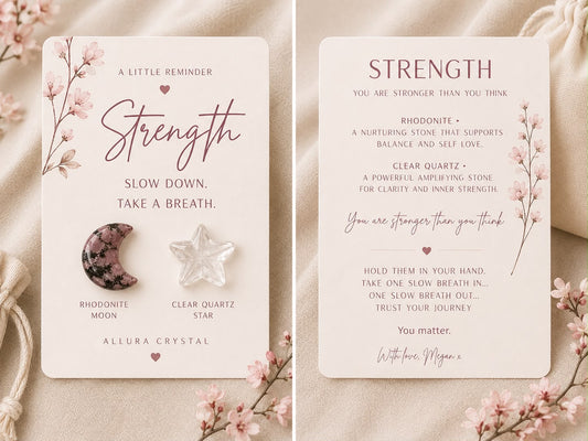 STRENGTH Pocket Hug Crystals (RHODONITE & CLEAR QUARTZ)